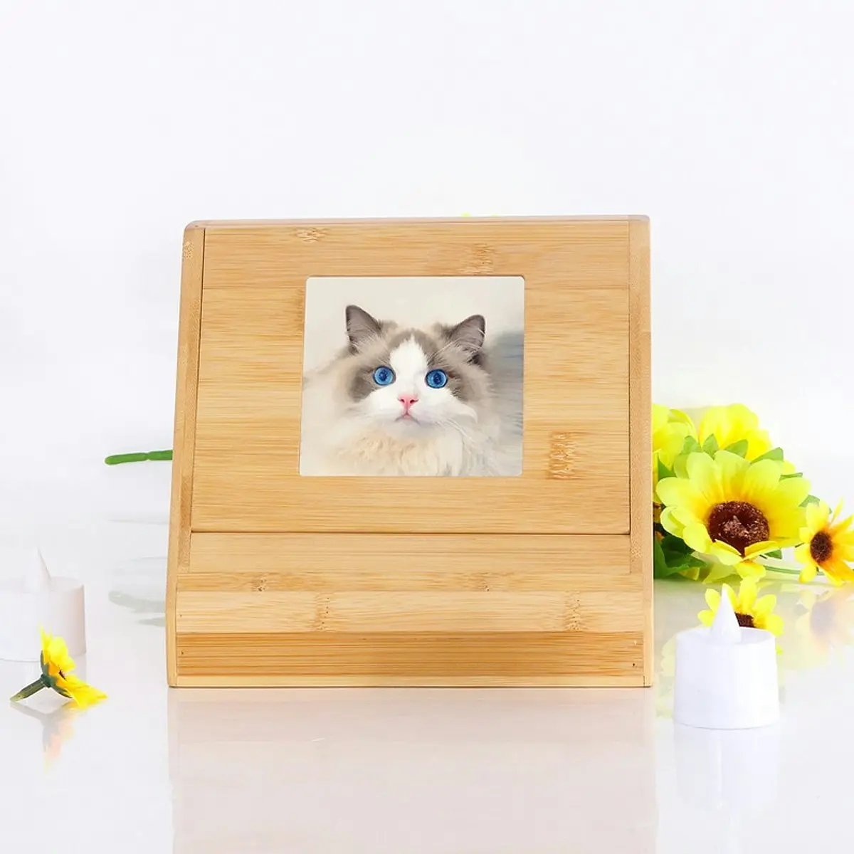 Wooden Pet Memorial Urn for Ashes with Photo Frame Cat / Dog Memory Box Keepsake