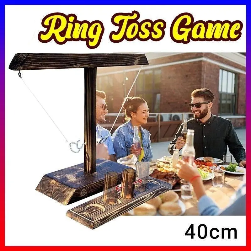 Wooden Hook And Ring Toss Game With Shot Ladder Table Toy Party Indoor/Outdoor