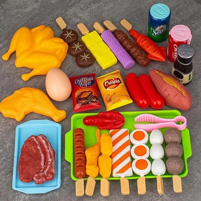 Set Kids BBQ Pretend Play Kitchen Food Toys Cooking Playset for Kids 28pcs