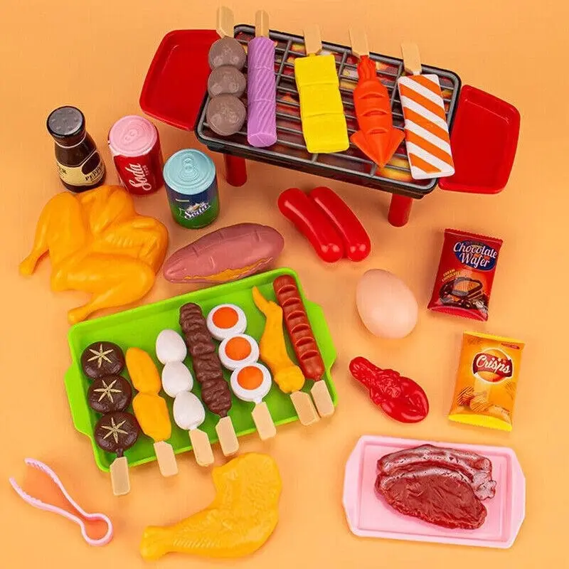 Set Kids BBQ Pretend Play Kitchen Food Toys Cooking Playset for Kids 28pcs