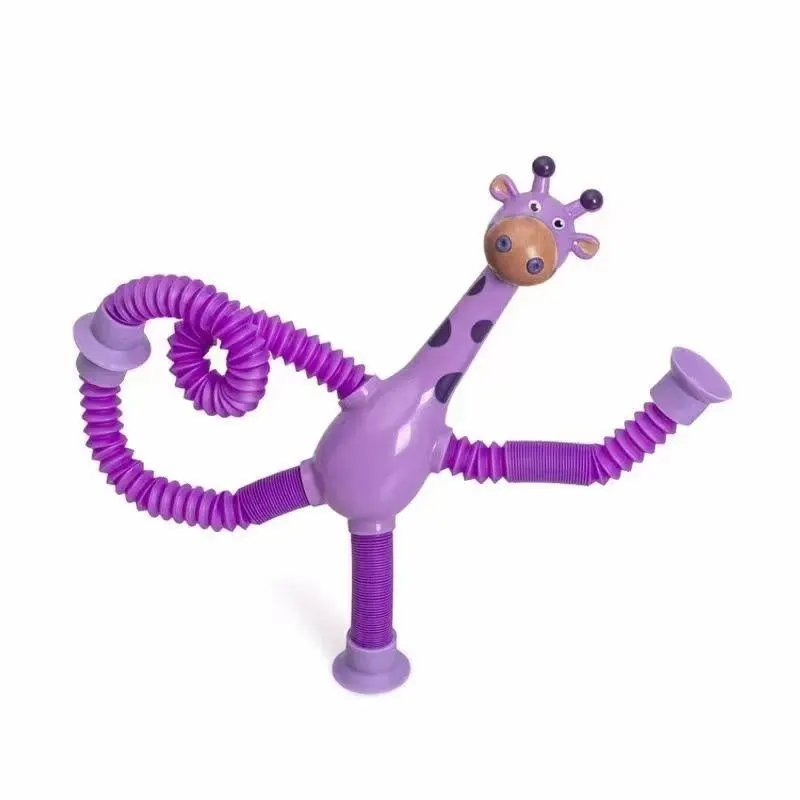 Telescopic Suction Cup Giraffe Tube Toy Stress Relief Light Up Educational Toys