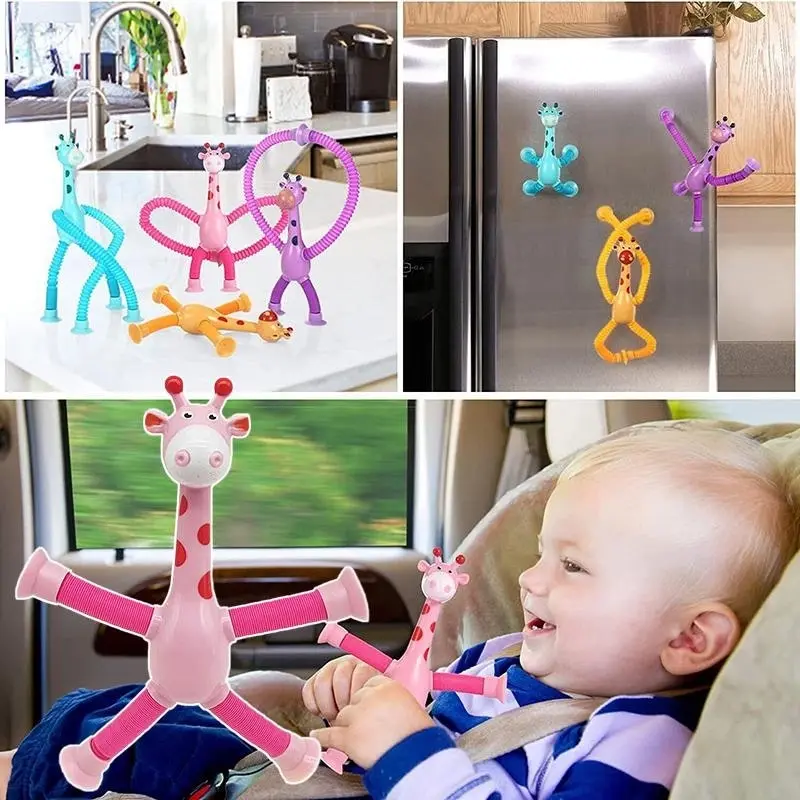 Telescopic Suction Cup Giraffe Tube Toy Stress Relief Light Up Educational Toys