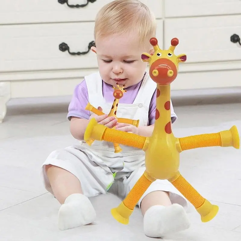 Telescopic Suction Cup Giraffe Tube Toy Stress Relief Light Up Educational Toys