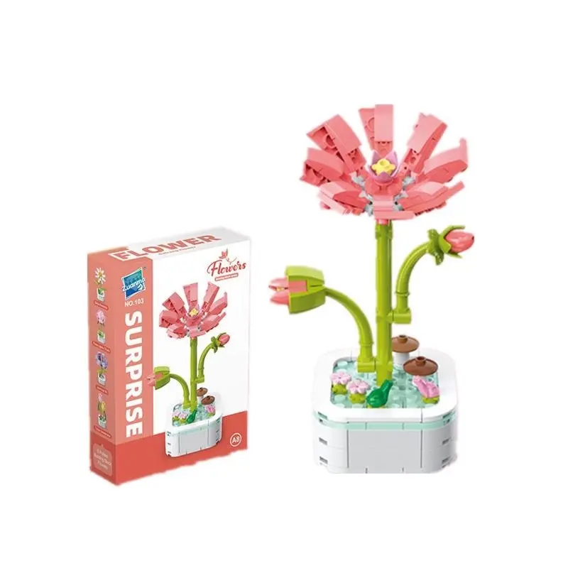 Block Bouquet Plant Building Block Plant Potted Bricks Bouquet 3D Model Toy