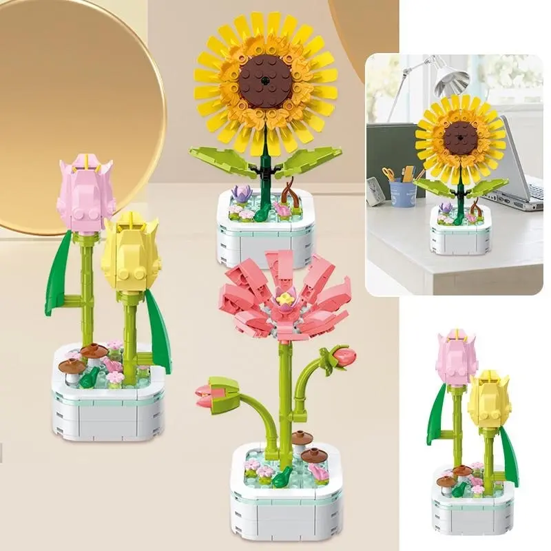 Block Bouquet Plant Building Block Plant Potted Bricks Bouquet 3D Model Toy