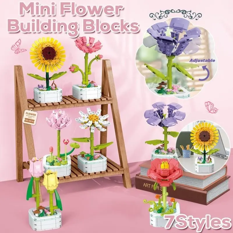 Block Bouquet Plant Building Block Plant Potted Bricks Bouquet 3D Model Toy