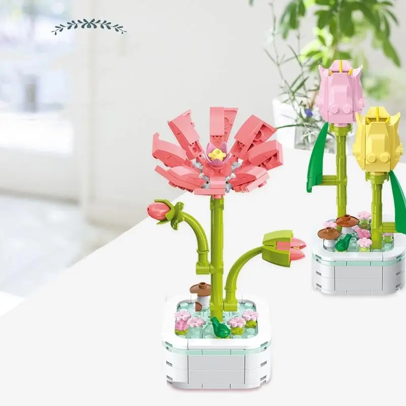 Block Bouquet Plant Building Block Plant Potted Bricks Bouquet 3D Model Toy