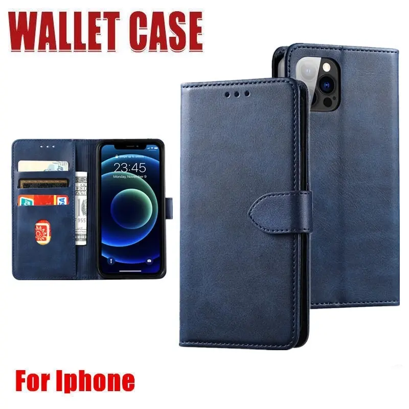 Blue Wallet Leather Flip Case Cover For Iphone 7 8 6 6S Plus X 11 12 13 Pro Xs Max