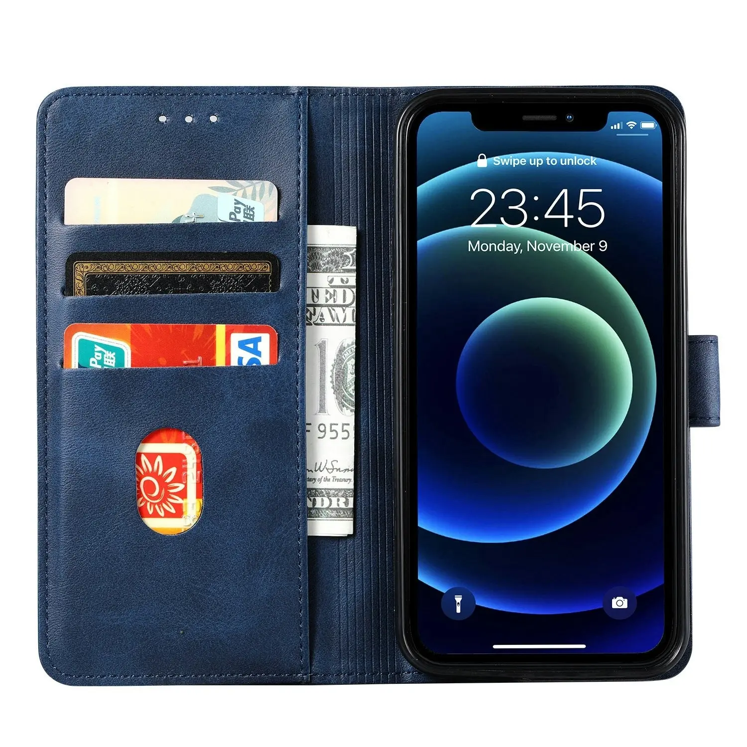 Blue Wallet Leather Flip Case Cover For Iphone 7 8 6 6S Plus X 11 12 13 Pro Xs Max