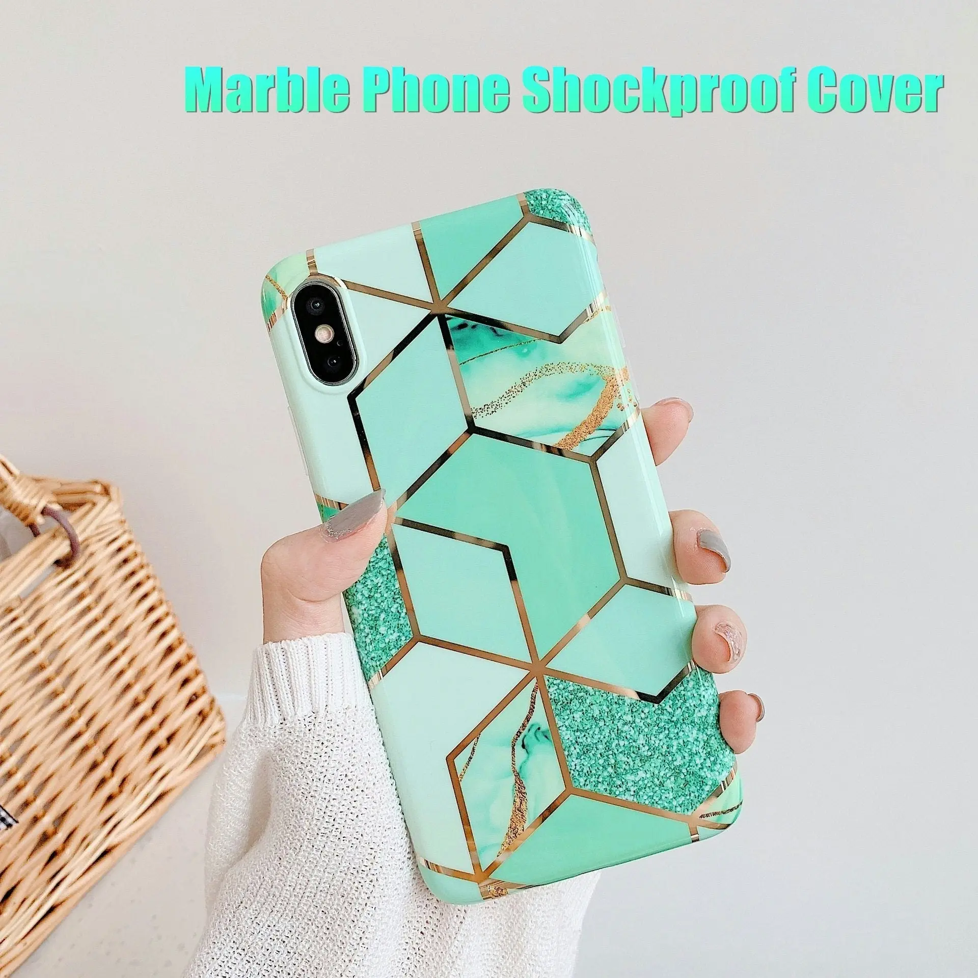 Green Case for iPhone 14 13 12 11 Pro Max XR XS Marble Phone Shockproof Cover Silicone