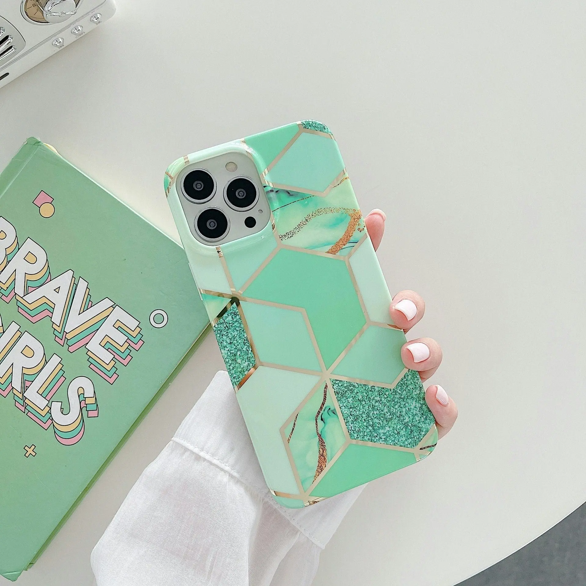 Green Case for iPhone 14 13 12 11 Pro Max XR XS Marble Phone Shockproof Cover Silicone