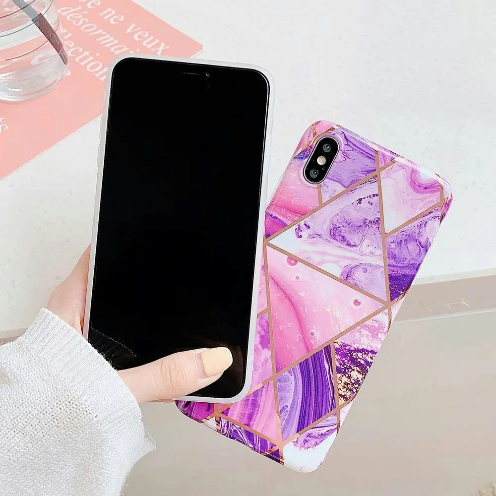 Purple Case for iPhone 14 13 12 11 Pro Max XR XS Marble Phone Shockproof Cover Silicone