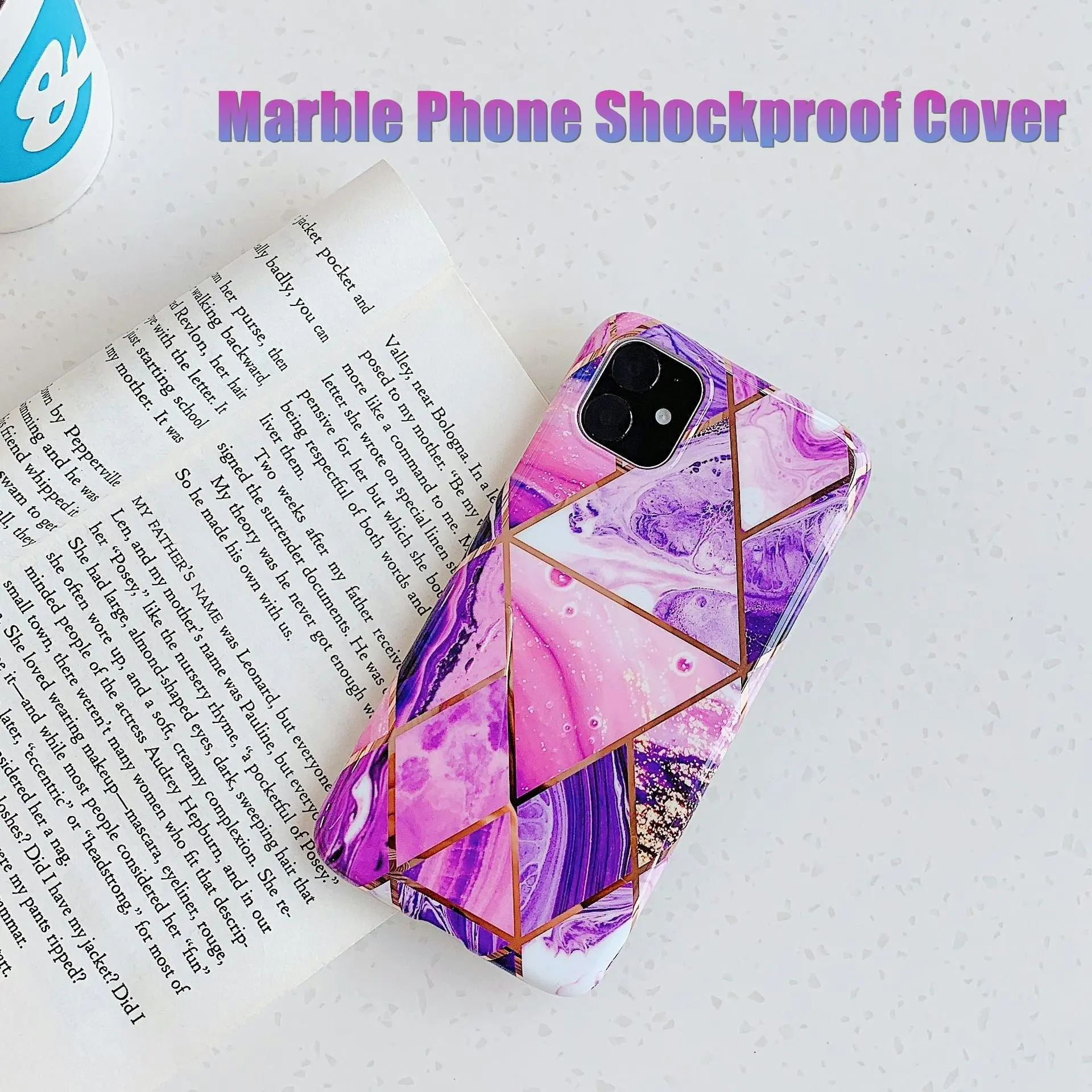 Purple Case for iPhone 14 13 12 11 Pro Max XR XS Marble Phone Shockproof Cover Silicone