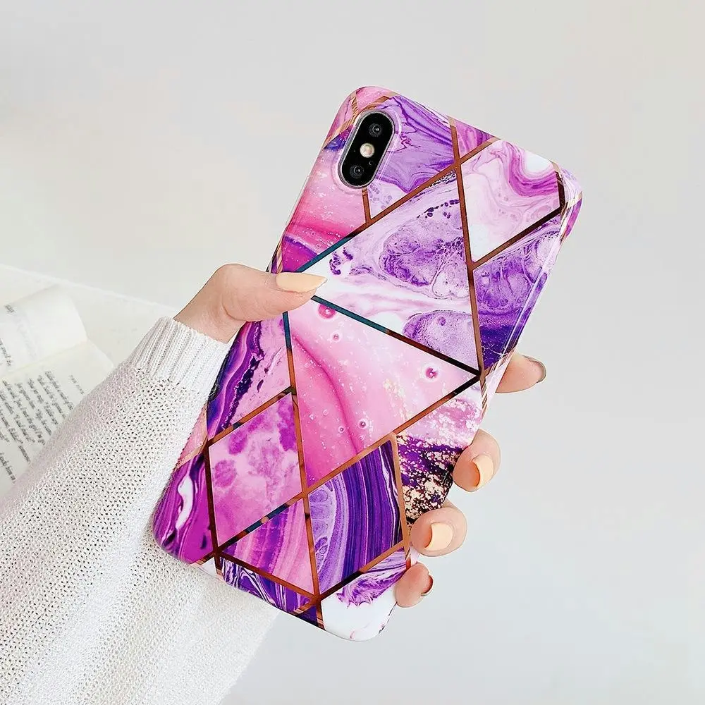 Purple Case for iPhone 14 13 12 11 Pro Max XR XS Marble Phone Shockproof Cover Silicone