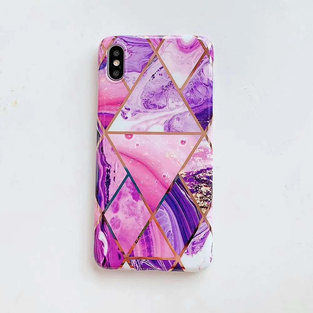 Purple Case for iPhone 14 13 12 11 Pro Max XR XS Marble Phone Shockproof Cover Silicone