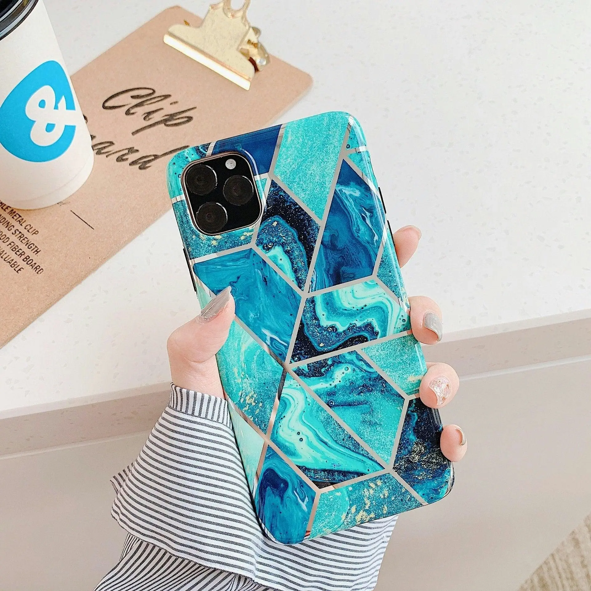 Blue Case for iPhone 14 13 12 11 Pro Max XR XS Marble Phone Shockproof Cover Silicone