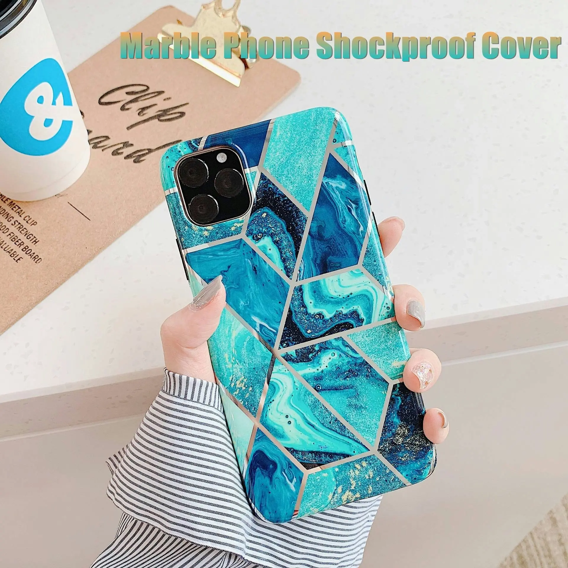 Blue Case for iPhone 14 13 12 11 Pro Max XR XS Marble Phone Shockproof Cover Silicone