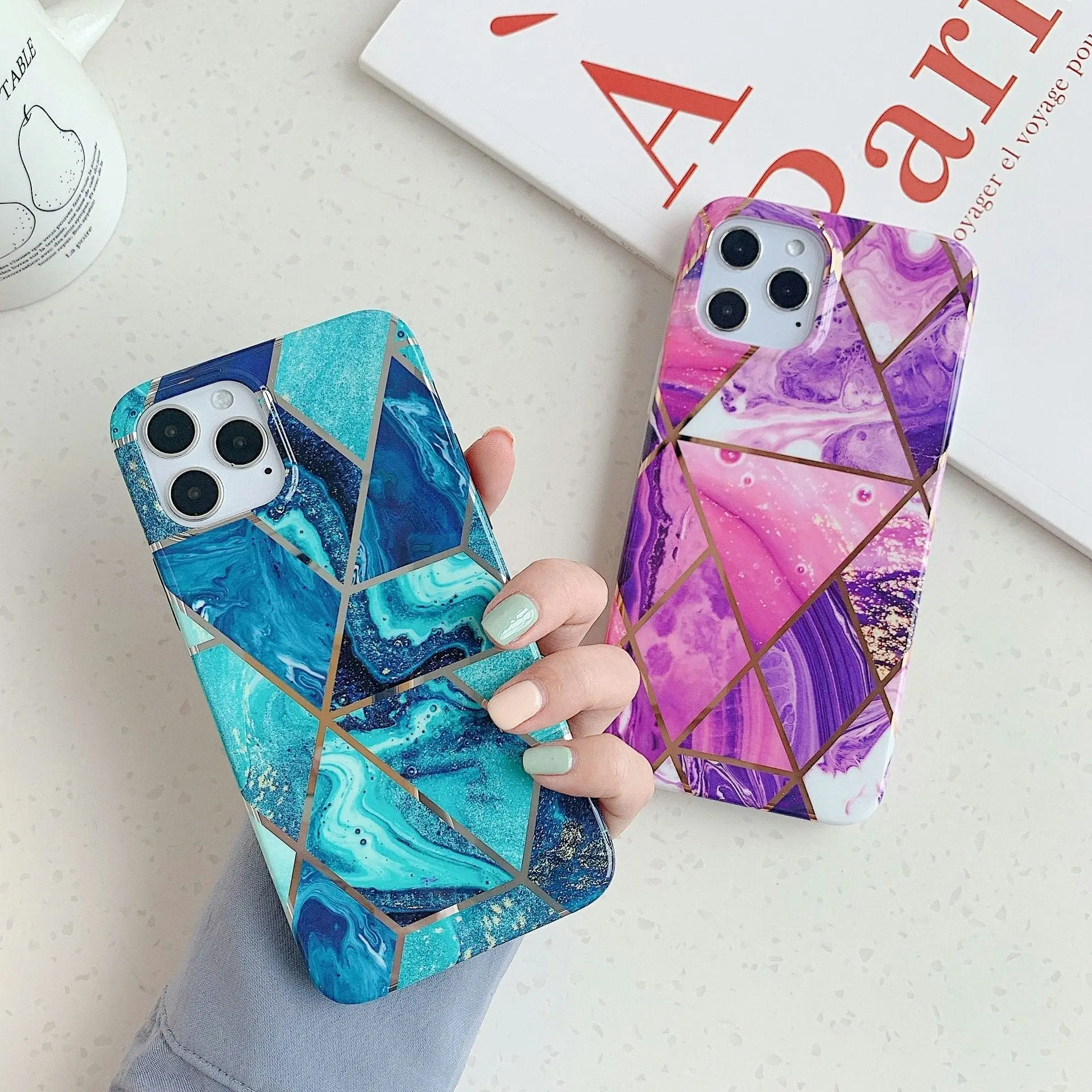 Blue Case for iPhone 14 13 12 11 Pro Max XR XS Marble Phone Shockproof Cover Silicone