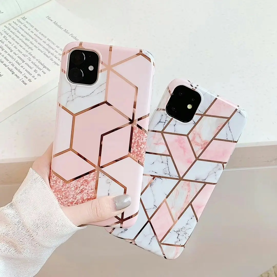 Pink Case for iPhone 14 13 12 11 Pro Max XR XS Marble Phone Shockproof Cover Silicone