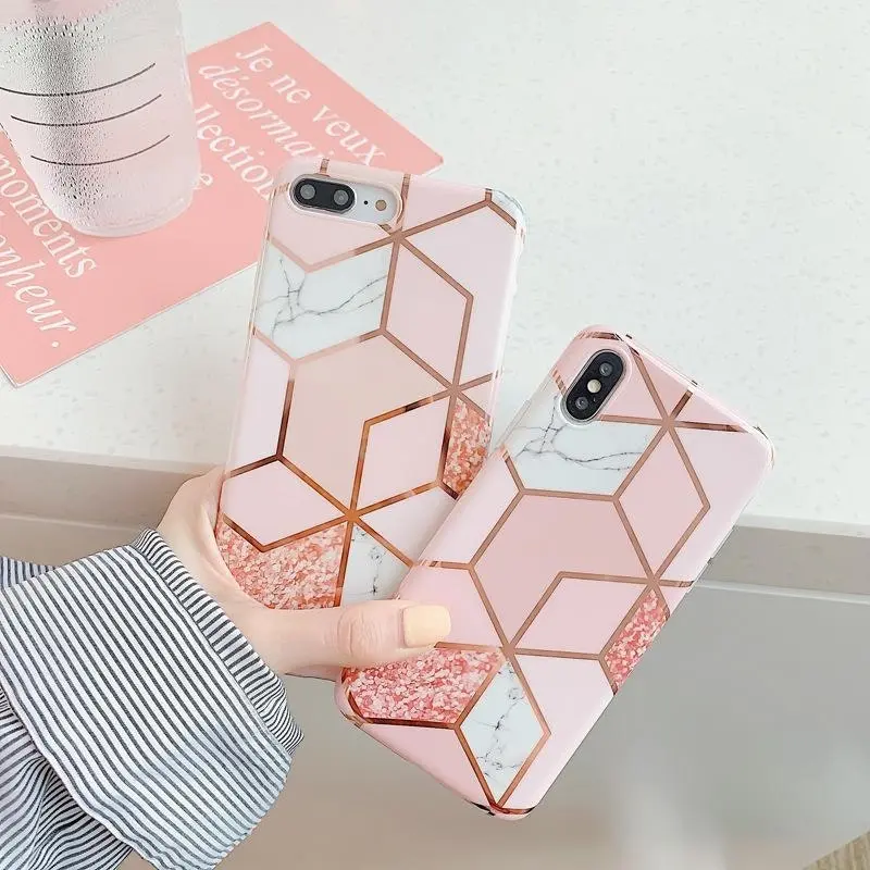 Pink Case for iPhone 14 13 12 11 Pro Max XR XS Marble Phone Shockproof Cover Silicone