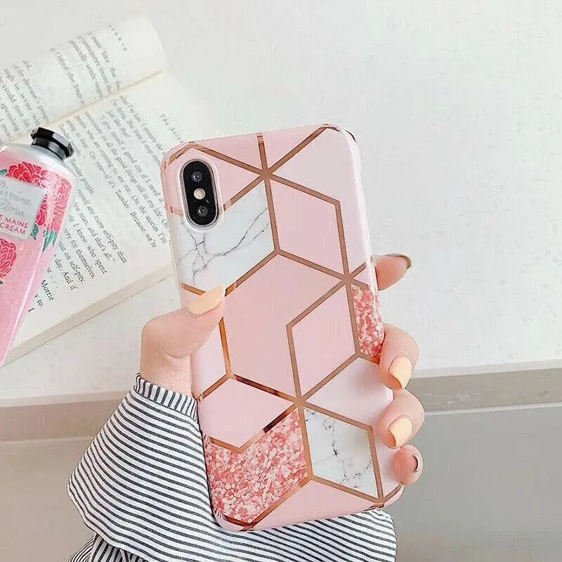 Pink Case for iPhone 14 13 12 11 Pro Max XR XS Marble Phone Shockproof Cover Silicone