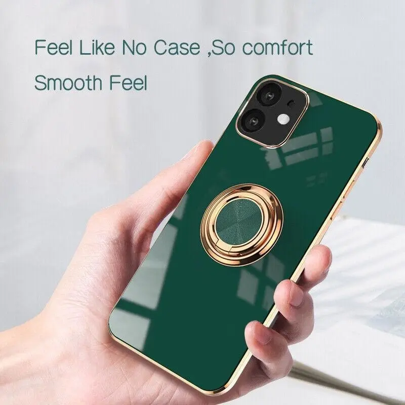 Fruit Green Luxury Shockproof Silicone Ring Case Stand Cover for iPhone 14 13 12 Pro Max