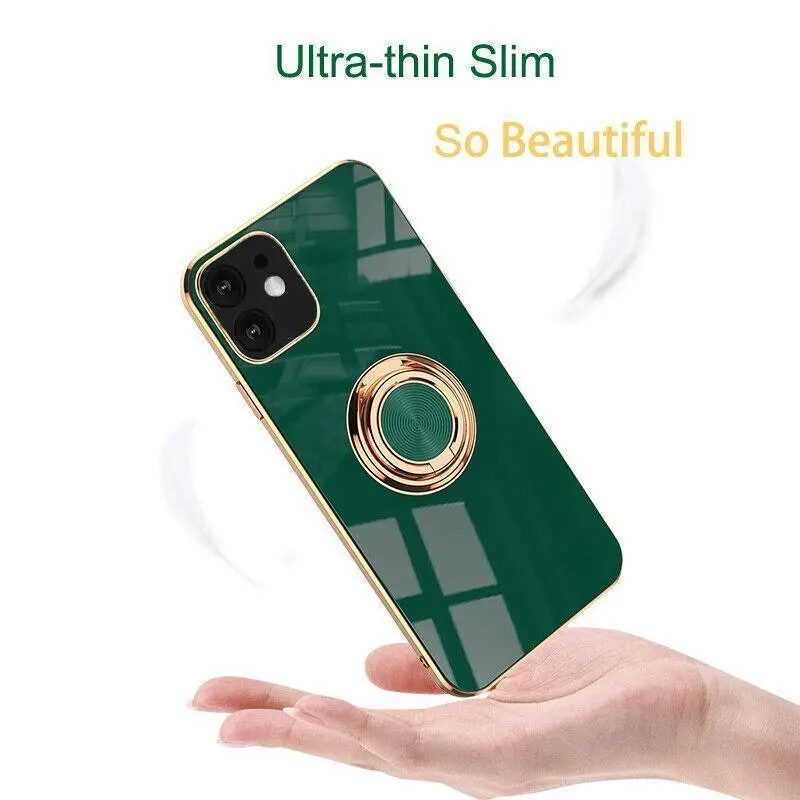 Fruit Green Luxury Shockproof Silicone Ring Case Stand Cover for iPhone 14 13 12 Pro Max