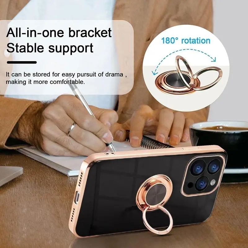 Milk Tea Luxury Shockproof Silicone Ring Case Stand Cover for iPhone 14 13 12 Pro Max