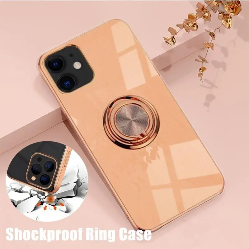 Milk Tea Luxury Shockproof Silicone Ring Case Stand Cover for iPhone 14 13 12 Pro Max