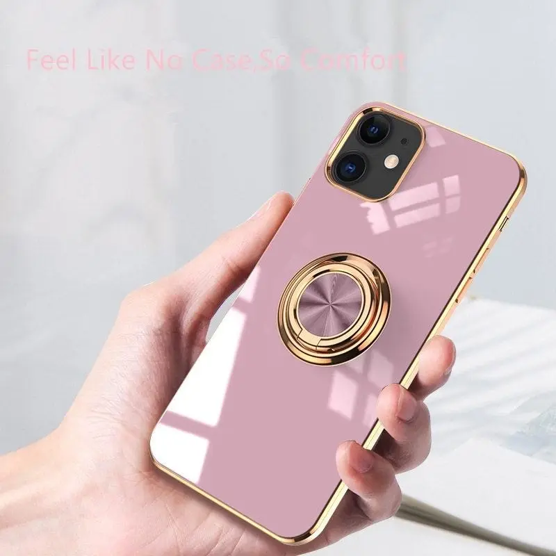 Light Purple Luxury Shockproof Silicone Ring Case Stand Cover for iPhone 14 13 12 Pro Max