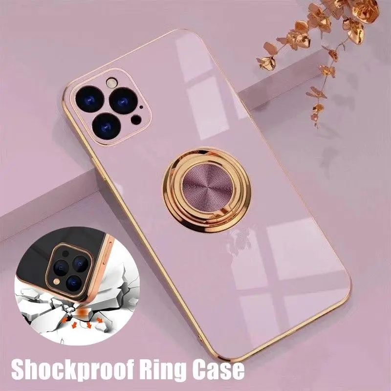 Light Purple Luxury Shockproof Silicone Ring Case Stand Cover for iPhone 14 13 12 Pro Max