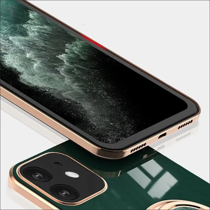 Dark Green Luxury Shockproof Silicone Ring Case Stand Cover for iPhone 14 13 12 Pro Max