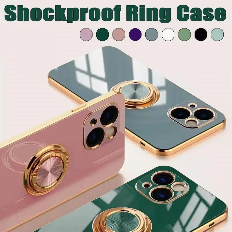 Dark Purple Luxury Shockproof Silicone Ring Case Stand Cover for iPhone 14  Pro Max