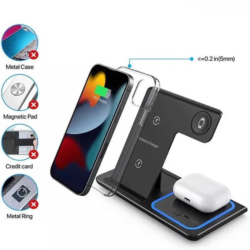 3 in 1 15W Wireless Charger Dock Qi Fast Charging For iPhone Apple Watch