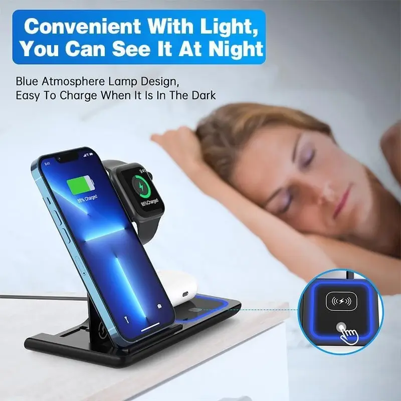 3 in 1 15W Wireless Charger Dock Qi Fast Charging For iPhone Apple Watch