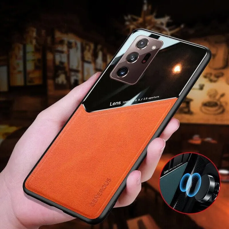 For Samsung Galaxy S21 S22 S20 Note 20 Ultra Plus S20 FE  Leather Case Orange