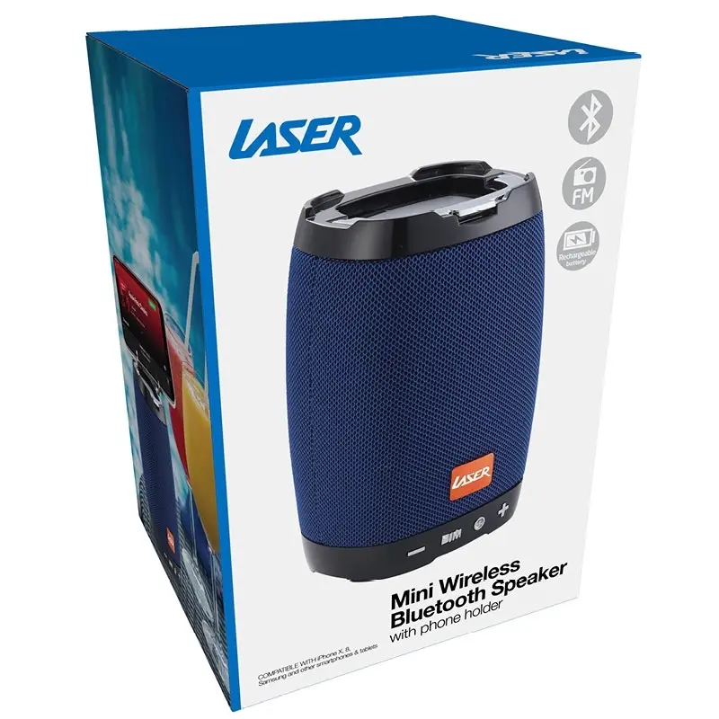 Laser Blue Bluetooth Speaker | Phone Holder & Powerful Sound for On-the-Go