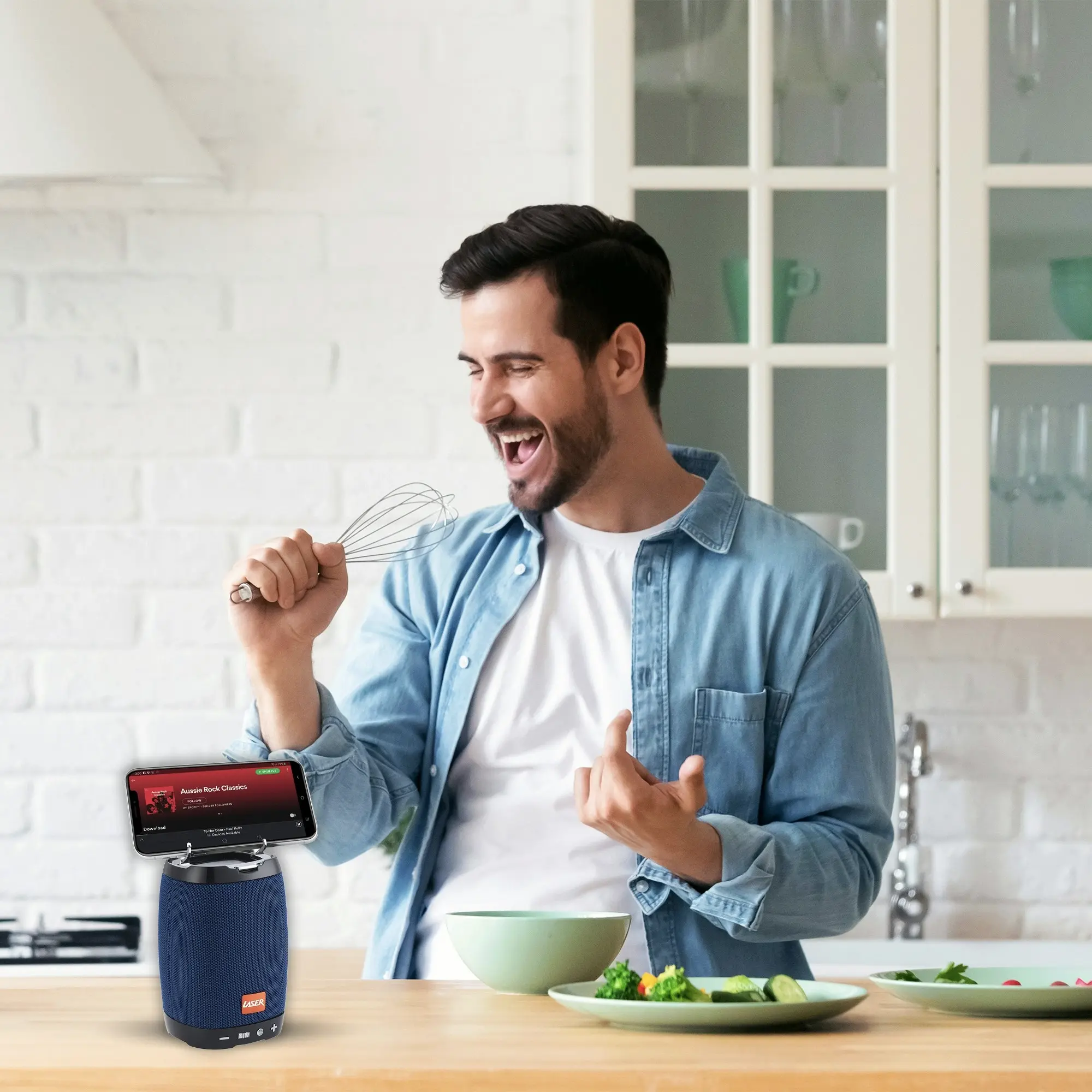 Laser Blue Bluetooth Speaker | Phone Holder & Powerful Sound for On-the-Go