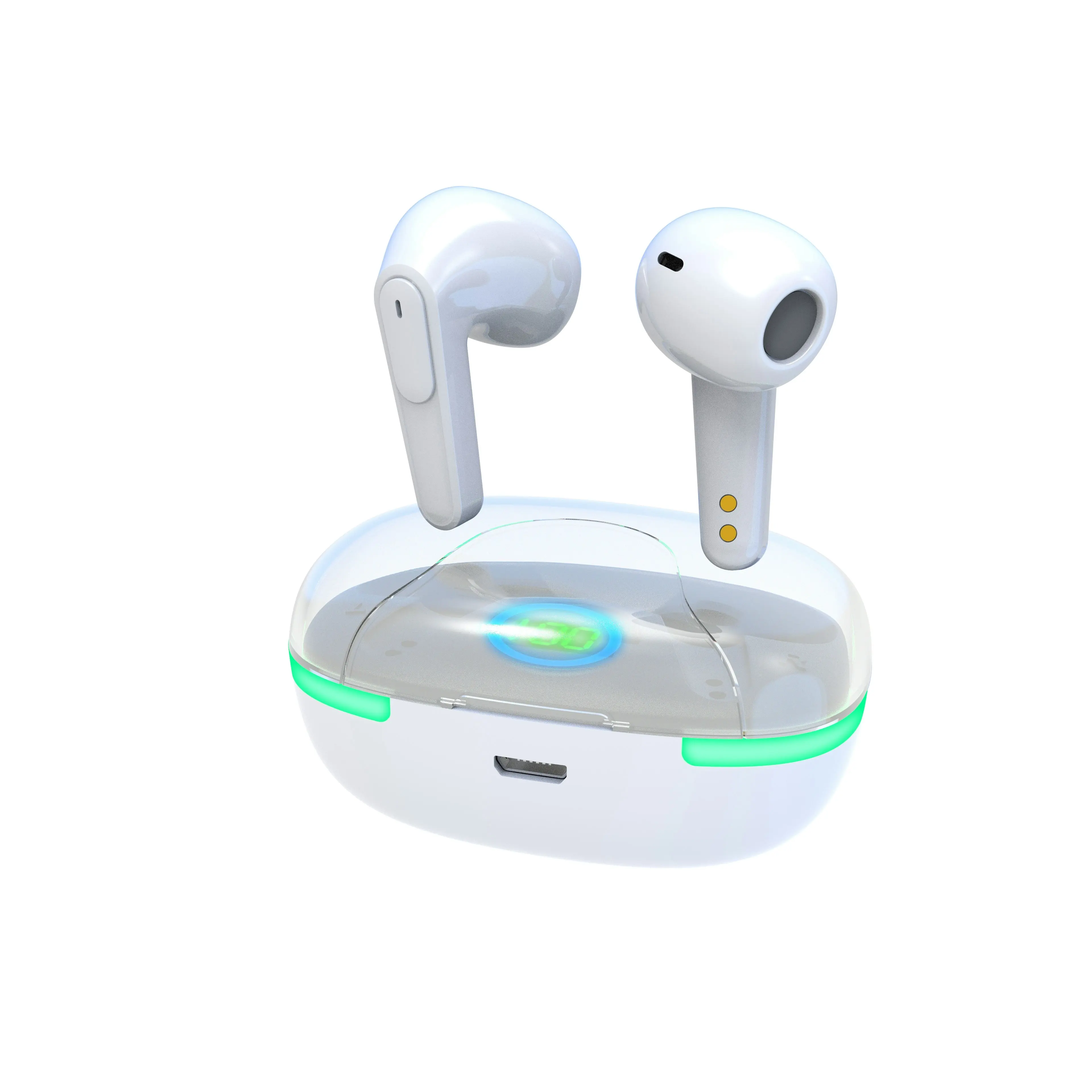 Laser TWS Earbuds LED Display - True Wireless, White