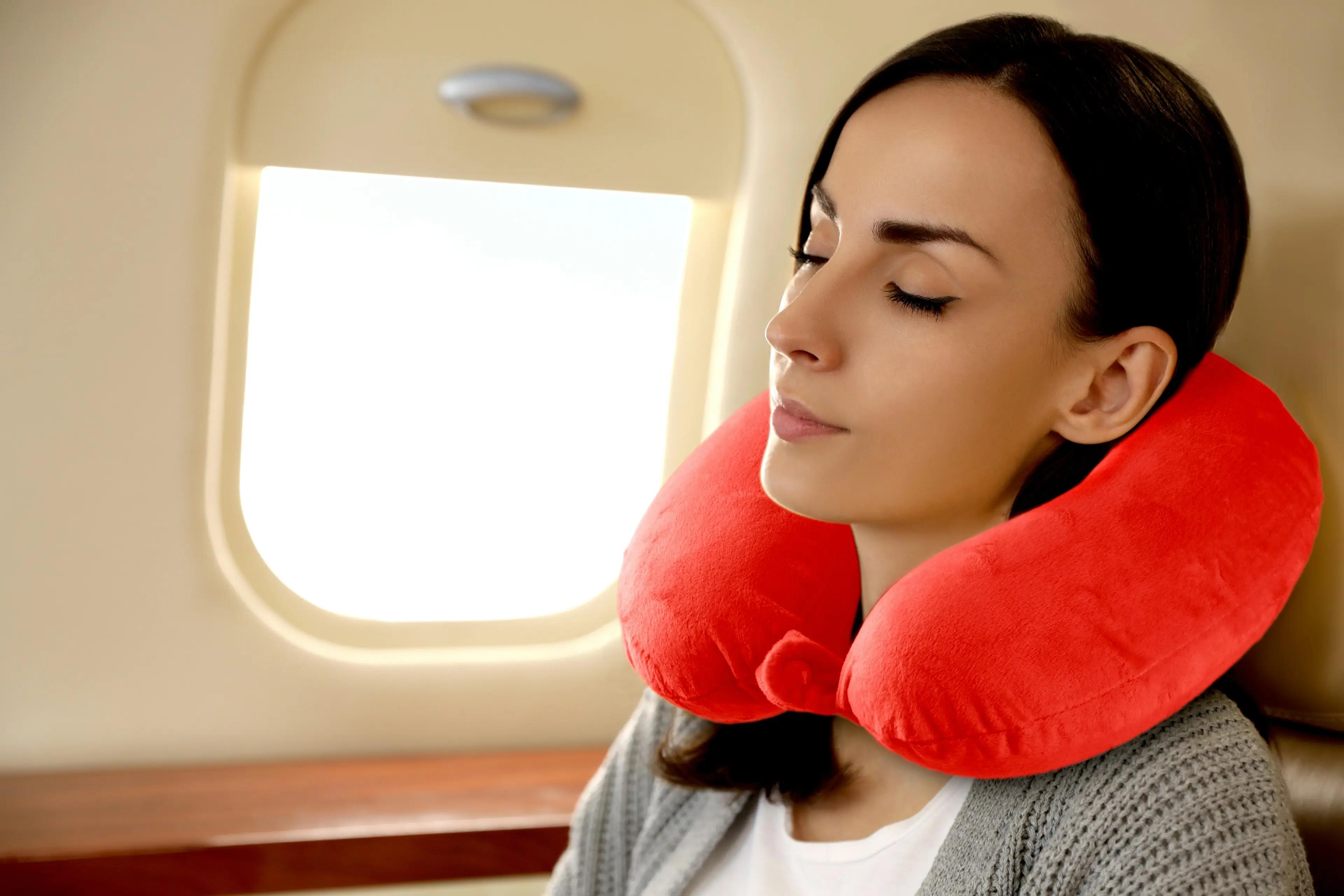 Laser Memory Foam Neck Pillow - Ergonomic Travel Support, Hypoallergenic, Red