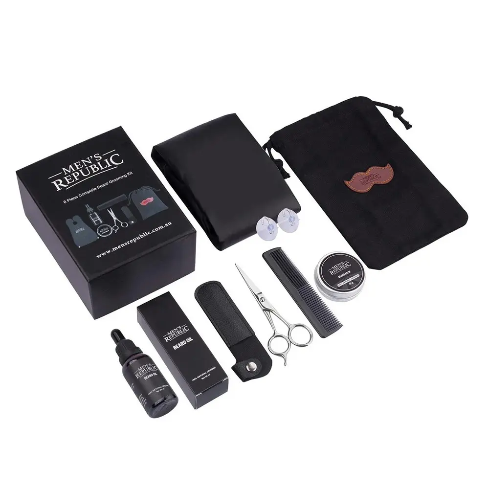 6pc Men's Republic Beard Grooming/Styling Kit with Storage Bag and Apron