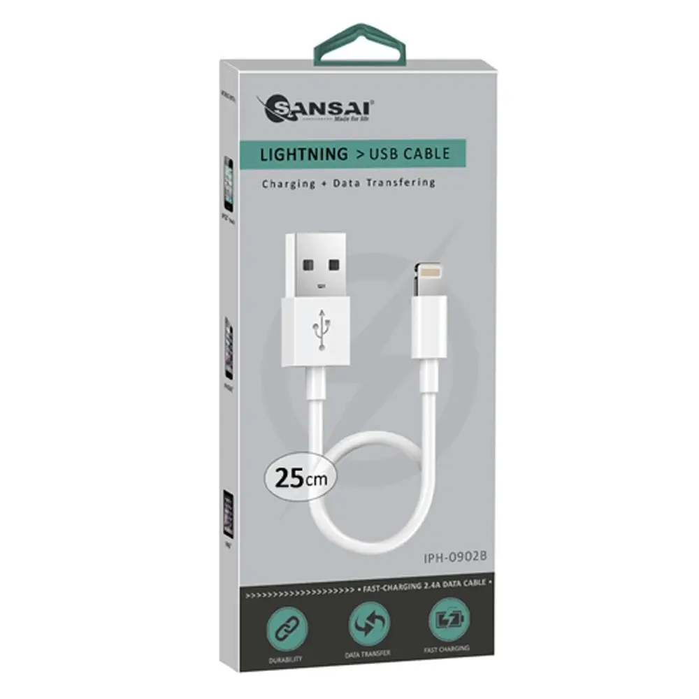 2x Sansai USB Charging/Data Sync Cable Cord 25cm Compatible With Apple/iPhone WT