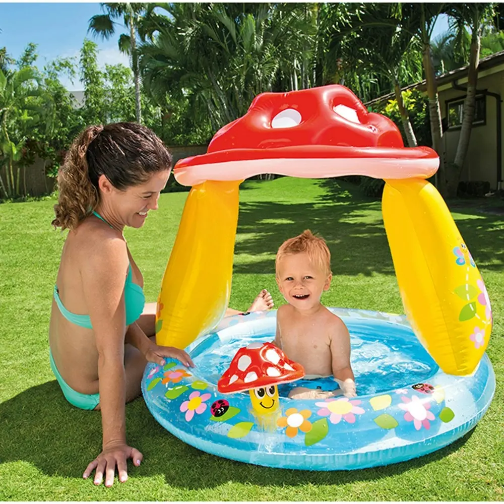 Intex Mushroom 1.02mx89cm Inflatable Kids Swimming Pool w/Sunshade Water Tub 1y+