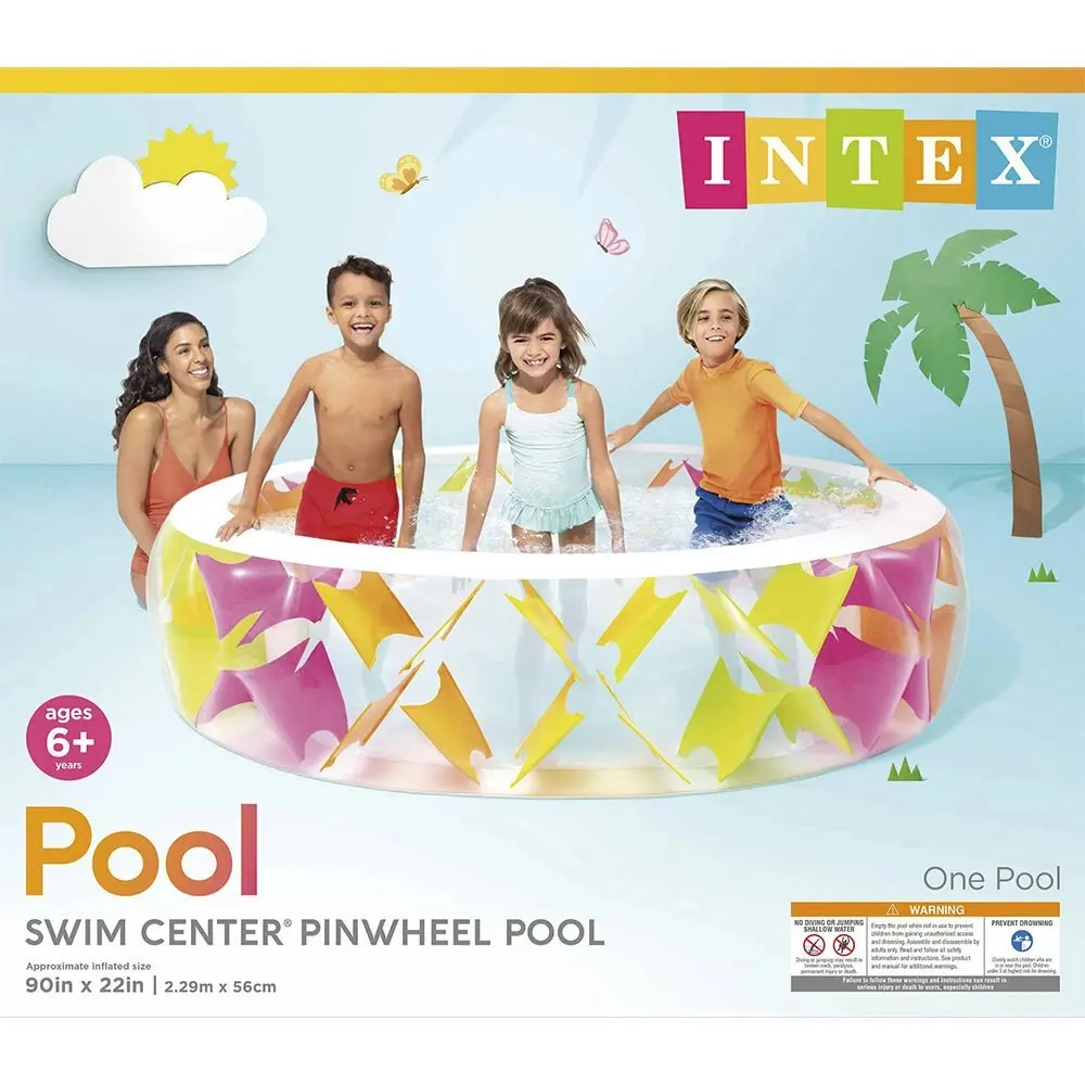 Intex 2.29m Round Swin Center Pinwheel Inflatable/Kids Pool Swimming Outdoors 6+