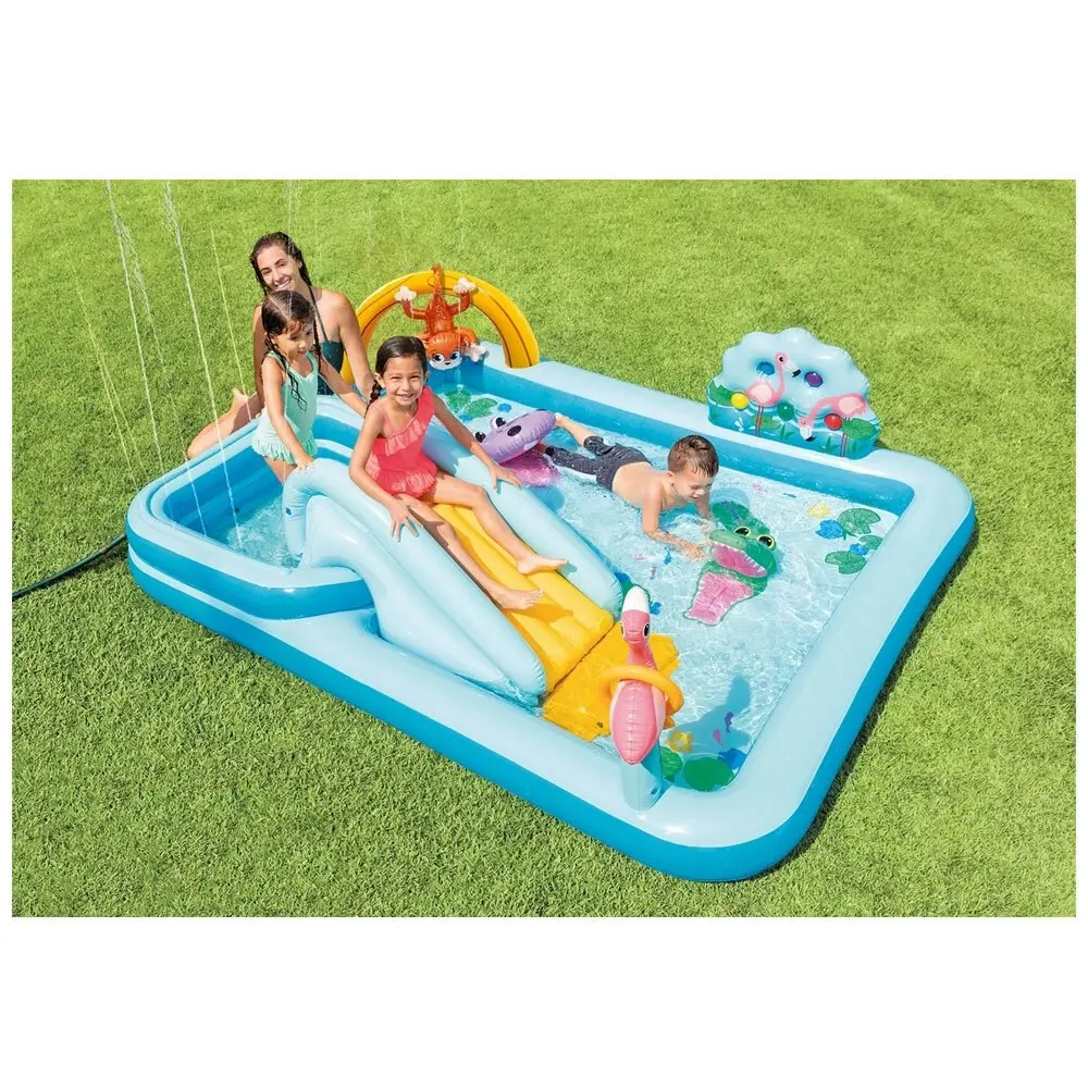 Intex 2.44m Rectangular Inflatable Kids Jungle Water Slide Play Swimming Pool 6+