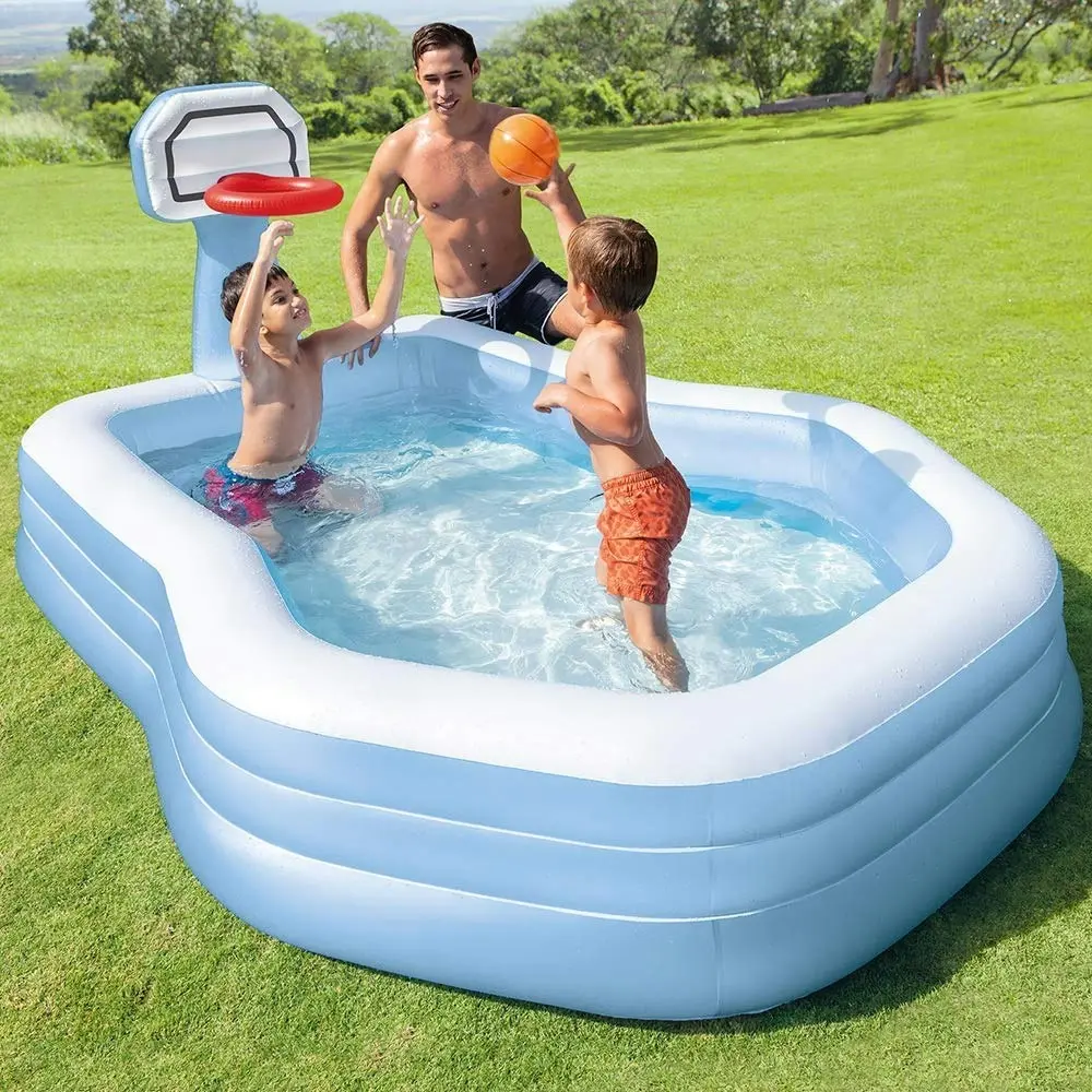 Intex 257cm Inflatable Swim Center Shootin' Hoops Family Pool w/Basket Ball 3y+