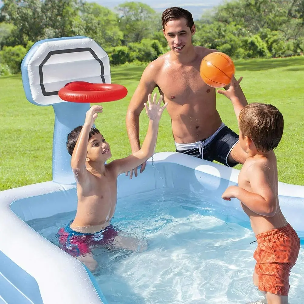 Intex 257cm Inflatable Swim Center Shootin' Hoops Family Pool w/Basket Ball 3y+