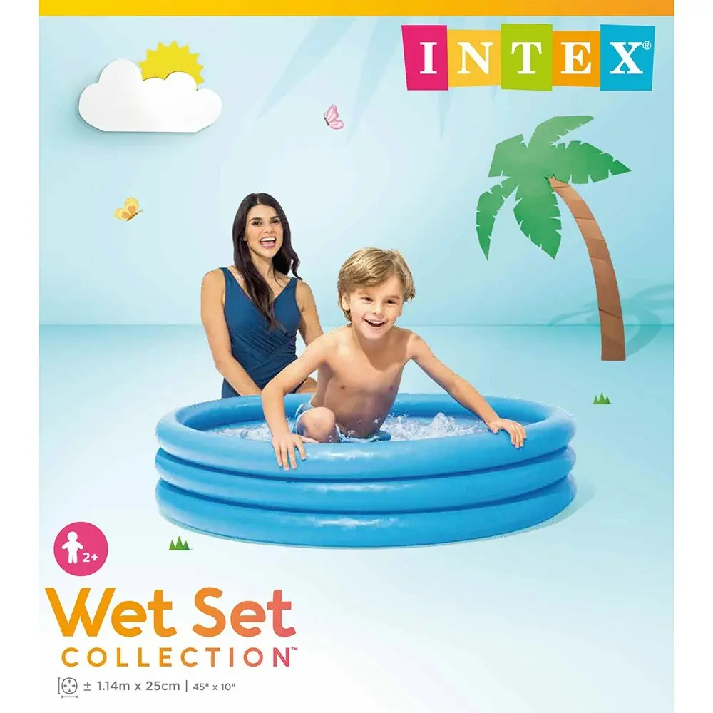 Intex Crystal 114x25cm Inflatable Swimming Pool Outdoor Garden Fun Kids 2+ Blue