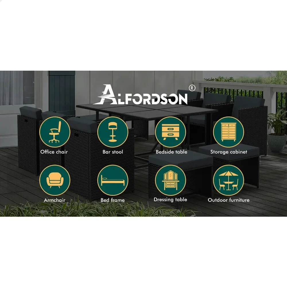 Alfordson Outdoor Dining Set 11 PCS Table Chairs Patio Lounge Wicker Furniture