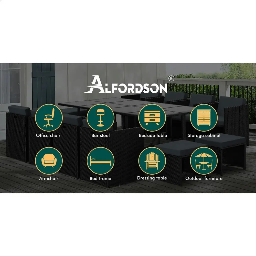 Alfordson Outdoor Dining Set 13 PCS Table Chairs Patio Lounge Wicker Furniture